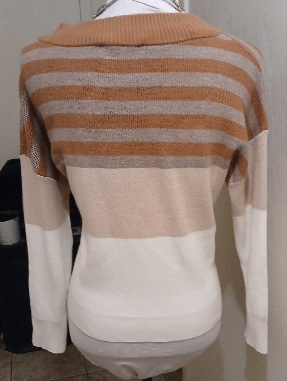 Striped Camel and Cream Women’s Sweater - Picture 4 of 8